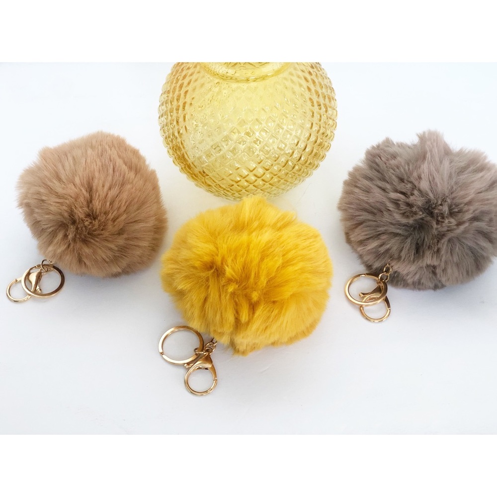 Fuzzy Poof Keychain Gold Tone Clasp 5" each